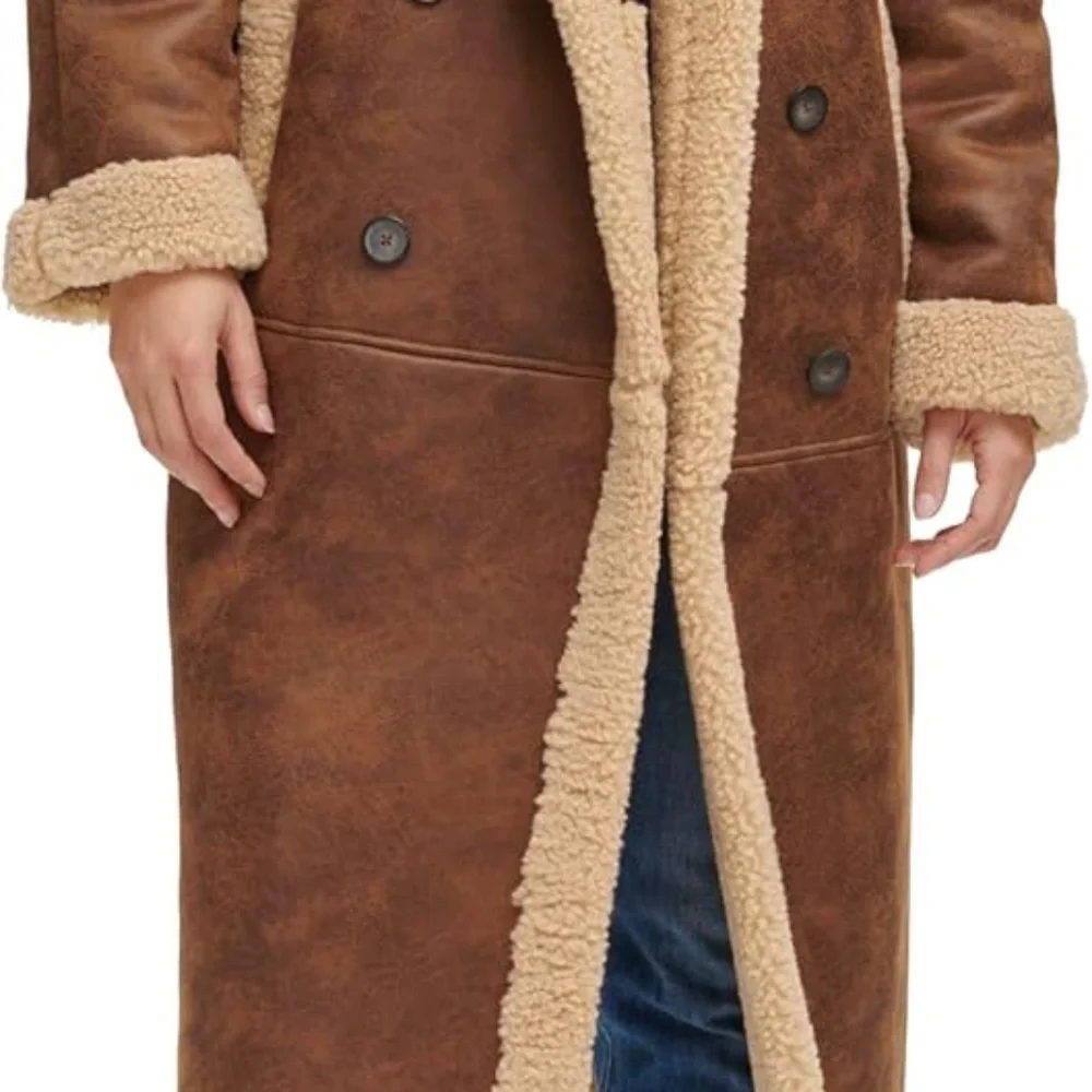 NEW Levi's womens Faux Shearling Long Coat sz L - Picture 3 of 6